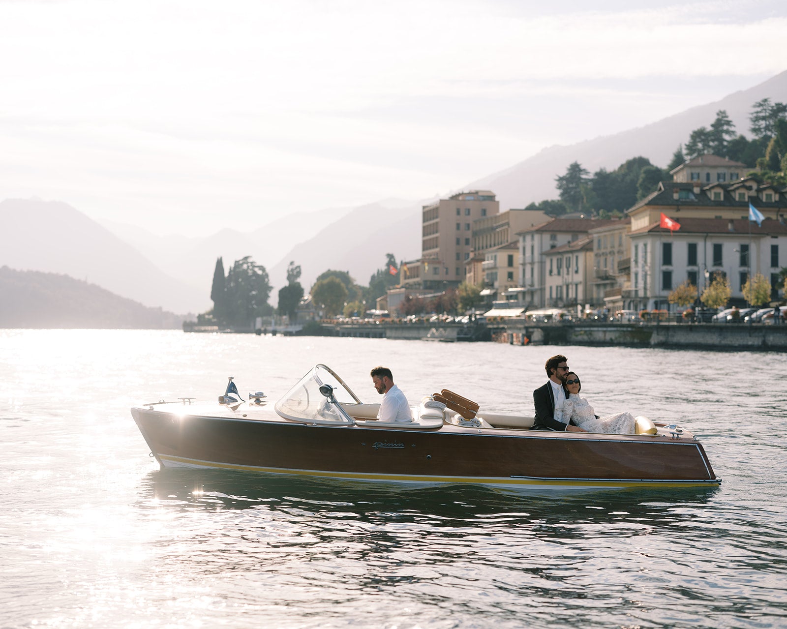 Boat on lake Como with Tremezzo in the background
